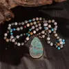 Kvinnors Mode Handgjorda Boho Halsband Mix Natural Stones Big Teardrop Hängsmycke Lariat Pärlor Knitted Böhmen