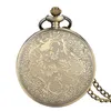 Vintage Bronze Hollow Out Gear Case Unisex Quartz Pocket Watch Antieke analoge klok kettingketen voor mannen vrouwen cadeau263o