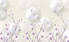 White Ball Purple Flower 3D Wallpaper Sfondo Stampa digitale HD Decorativo Bella carta da parati