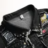 Mens Punk Denim Vests Black Skull Embroidery Denim Waistcoat Slim Fit Fashion Jeans Sleeveless Jacket Male Vest Tops Asian Size144Z