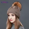 Funyfur Fashion Winter Hats Caps Raugh Type Cashmere編み帽子女性の女の子太い暖かいビーニーファーポンポムGorro Y20015248218