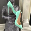Casual Designer sexiga dam skor grönt lack med spets tå högklackat pump Damklackar Bröllop 12cm 10cm 8cm stor storlek 44