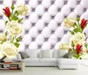 3d Wallpaper Mural Pintura Rosa branca de couro Soft Pack parede de fundo TV Home Decor Sala revestimento de paredes