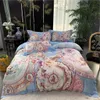 Yatak Setleri 44 Gray Gri Çiçek Baskılı Zengin Renk Nevresim Kapak Seti 600TC Mısır Pamuk Vintage Stil Yumuşak Yatak Sayfası1