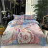 Ensembles de literie 44 vert gris imprimé floral riche couleur housse de couette 600TC coton égyptien style vintage drap de lit doux1