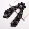 Floral Print Scrunchie Kvinnor Hår Scarf Elastisk Bohemian Hårband Bow Hair Gummi Toppar Tjejer Ties Tillbehör