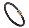 Bracelets en cuir tissé à breloque arc-en-ciel à la mode, boucle magnétique en acier inoxydable, bijoux pour hommes et femmes, cadeau 50 pièces Epacket