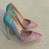 Hot Sale-Fee Women Pumps Sexy Stiletto Tacchi alti Summer Party Shoes Pumps 12cm 10cm 8cm Multi Color Stripe Rivetti