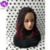 Handgjord 14inch Box Braid Flätad Lace Front Wig med lockiga ändar Färg 1B / Burgundig Röd Ombre Färg Kort Flätande Hår Paryk för Svarta Kvinnor