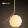 Vit glas boll hängsmycke lampa minimalistisk järn upphängning ljus hotell kontor matsal sovrum modern lyxig guld hängande belysning