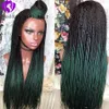 Afro America Ombre Green Box flätade peruker Naturliga hårfästet Två tonfärg Långt naturligt syntetiskt spetsfront peruker med babyhår2414457