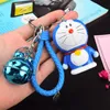 Porte-clés de voiture en PVC Doraemon, mignon, bracelet, cloche, breloque pour sac, bijoux, jouets pour enfants, fête
