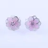 Pink magnolia Stud Earrings Original Box for 925 Sterling Silver Women Girls flowers Earrings retail Box sets8880162