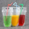 500ML Clear Drink Pouches Bag con cannuccia richiudibile Zipper Heavy Duty tenuto in mano traslucido stand-up sacchetti di plastica Borse per bere