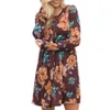 Women Floral Print Boho Dress Girls Long Sleeve Evening Gown Party o-neck Bohemia Dress Beach Sundress plush size LJJA2685-1