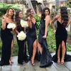 2019 High Side Slit Bridesmaid Dress Black Long Formal Maid of Honor Dress Wedding Party Gown Plus Size vestido de festa de casamento