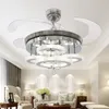 42 inç LED Tavan Fanları Geri Çekilebilir Bıçaklar Modern Kristal Avize Fan Yatak Odası Oturma Odası için 3 Değişen Renk El280m