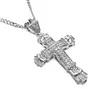 Novo retro prata cruz charme pingente completo gelo fora cz simulado diamantes crucifixo católico pingente colar com longa corrente cubana g3427