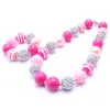 Cute Różowy Kolor Necklacebracelet Headbracelet 3PC Zestaw Urodziny Prezent Prezent Maluch Dziewczyny Bubblegum Baby Kid Chunky Naszyjnik Biżuteria