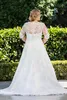 Plus Size A Line Lace Wedding Dresses With Half Sleeves 2020 Scoop Neck Sheer Long Princess Winter Crystal Appliques Bridal Gowns