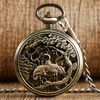 Bronze Vintage évider cas grue conception Handwind mécanique montre de poche numéro romain cadran unisexe montre FOB pendentif chaîne reloj de