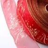 Xmas Gift Ribbon Decoração da árvore de Natal Embrulho 6.3x200cm / roll Vermelho e ouro Imprimir Ribbon Decoração da árvore de Natal