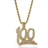 Colliers en Zircon cubique plaqué or, 100 Points, pendentif, longueur de chaîne de 24 pouces, collier Hip Hop Rock, bijoux 4394099