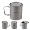 Lixada Outdoor Ultraleve Titanium Cup portátil Camping Caneca Cup Água piquenique com pega dobrável 300ml / 350ml / 550ml 650ml