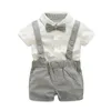 Tem Doger Conjunto de ropa para bebés 2018 Nuevo verano Ropa para niños pequeños Camisas con corbata Monos Conjuntos de 2 piezas Traje para caballeros Bebes T1912131018