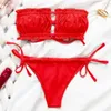 Sexig rosa badkläder Kvinnor Baddräkt Bandeau Bikinis 2020 Mujer Micro Swimsuit Kvinna Push Up Two-Piece Suit Summer
