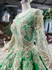 Bollklänning gröna bröllopsklänningar lyx pärlor långa ärmar spets applicerade brudklänningar bröllopsklänning vestido de novia