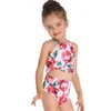 Bebés Meninas Swimwear Ruffled menina Trajes de banho Shorts 2pcs Sets Rose Impresso crianças de banho Verão de Natação Roupa frete grátis DHW2994