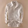 Elegante Mens Manga Longa Camisa Slim Fit Coloque Colarinho Solto Solto Roupas Clássico Branco Camisas Beach Roupas