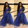 Evening Gowns Jumpsuits Long Sleeves Prom Dresses Detachable Train Lace Applique Luxury African Party Womens Pant Suits