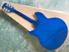 Guitarra eléctrica de 12 cuerdas sin trastes de cuerpo azul semihueco con puente R, diapasón de palisandro, golpeador blanco, se puede personalizar