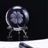 60mm 3D Laser Terra Trevo de Quatro Folhas Gravado Rose Bola De Cristal Em Miniatura Flor Globo de Vidro Esfera Decoração de Casa Ornamento