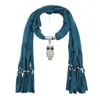 Оптовая продажа новых женщин мода Сова кулон шарф Soild цвет ожерелье шарф кисточкой обернуть шарф для дамы национальные шарфы женские аксессуары