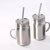 Tasse en acier inoxydable Mason Jar tasse à paroi unique de 700 ml avec couvercle paille en acier inoxydable tasse de jus de bière de café mason Cans KKA6944