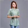 Abbigliamento estivo etnico elegante Abito tradizionale in stile cinese Tang Top Retro Donna Camicia in lino di seta traspirante Abbigliamento da palcoscenico nazionale