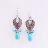 Mode européenne et américaine rétro gouttes d'eau bleu turquoise gland boucles d'oreilles longue section perles de riz creuses bohème vent national boucle d'oreille