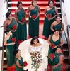 Hunter goedkope groene bruidsmeisje jurken een schouder kanten vloer lengte tule riemen plus size maid of honor jurk op maat gemaakt gemaakt