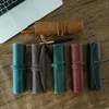 100% echtes Leder -Rollup -Bleistiftbeutelbeutelbeutel Organizer Wrap Bag Vintage Retro Creative School Stationary Product11