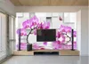 papéis de parede 3d de flor roxa pintura decorativa 3D papéis de parede de phalaenopsis parede de fundo