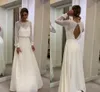 Bohemian simples mangas compridas vestido de casamento uma linha aberta de volta modesto plus size feito sob encomenda feitos mulheres chiffon vestidos nupciais 2020