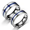 Roestvrijstalen blauwe lintringband Groove Band Wedding Gift Fashion sieraden Women Mens Will en Sandy