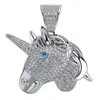 New Arrived Hip Hop Full Zircon Unicorn Pendant Ornament Necklace Pendant with Stainless Steel Rope Chain