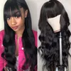 Perucas de cabelo humano reto brasileiro com bangs máquina peruana feita nenhuma Wigs de renda indiana cabelo malaio onda do corpo