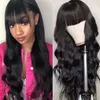 IsHow Brasileiro Perucas de Cabelo Humano Retos Brasileiras com Bangs Peruano Curly Nenhum Lace Wig Malaysian Body Wave para mulheres Todas as idades Natural Color 8-26inch