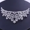 Soylu Kristal Ayçiçeği Gelin Takı Setleri Gümüş Rhinestone Choker Kolye Küpe Tiaras Taçlar Kadın Düğün Takı Seti