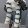 New Arrival Snow Kurtki Białe Szary Futro Futro Plątko Pani Furs White Rabbit Fur Lining Pink Canvas Długie Kobiety Parki